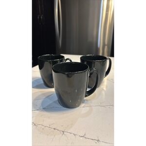 Set of 3 Corelle Coordinates Black Stoneware Coffee Tea Mugs 12 oz